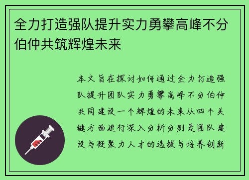 全力打造强队提升实力勇攀高峰不分伯仲共筑辉煌未来